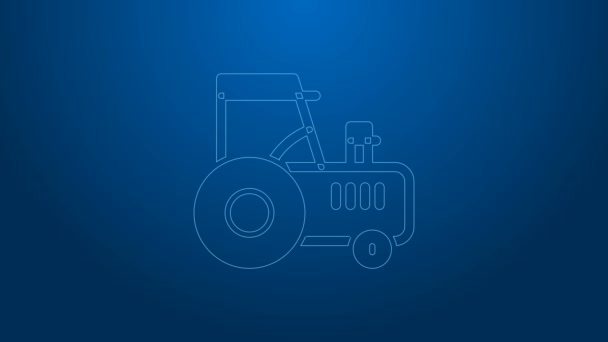 White line Tractor icon isolated on blue background. 4K Video motion graphic animation — Stock Video