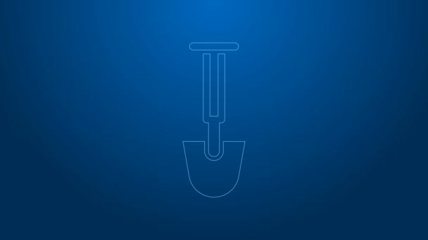 White line Shovel icon isolated on blue background. Gardening tool. Tool for horticulture, agriculture, farming. 4K Video motion graphic animation — Stock Video