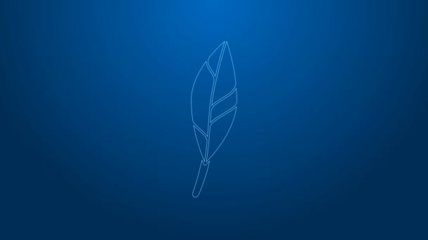 White line Magic feather icon isolated on blue background. 4K Video motion graphic animation — Stock Video