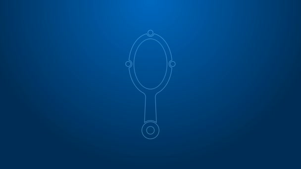 White line Magic hand mirror icon isolated on blue background. 4K Video motion graphic animation — Stock Video