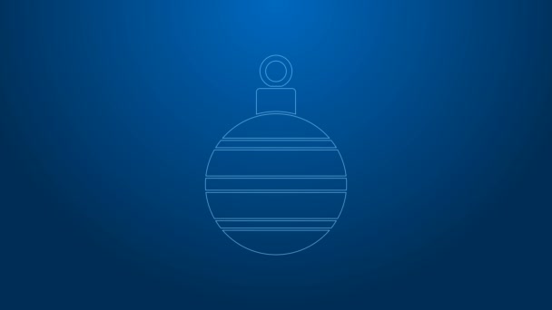 Weiße Linie Weihnachtskugel Symbol isoliert auf blauem Hintergrund. Frohe Weihnachten und ein gutes neues Jahr. 4K Video Motion Grafik Animation — Stockvideo