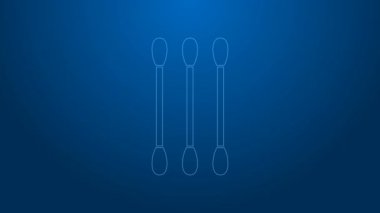 Mavi arka planda izole edilmiş kulak simgesi için beyaz pamuklu çubuk. 4K Video hareketli grafik canlandırması