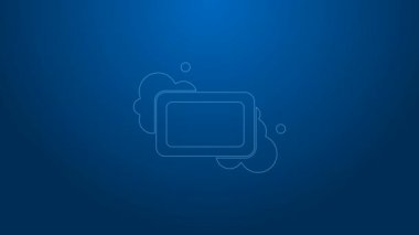 Mavi arkaplanda beyaz çizgi sabun simgesi izole edildi. Köpüklü sabun çubuğu. 4K Video hareketli grafik canlandırması