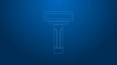 Tıraş makinesi simgesi mavi arkaplanda izole edilmiş beyaz çizgi. 4K Video hareketli grafik canlandırması