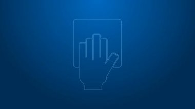 Beyaz çizgi temizleme servisi simgesi mavi arkaplanda izole edildi. 4K Video hareketli grafik canlandırması