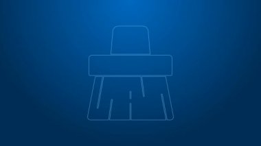 Mavi arkaplanda beyaz çizgi süpürge sapı simgesi izole edildi. Temizlik hizmeti konsepti. 4K Video hareketli grafik canlandırması