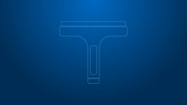 Mavi arka planda izole edilmiş pencere simgesi için beyaz çizgi temizleme servisi. Silecek, kazıyıcı, silecek. 4K Video hareketli grafik canlandırması