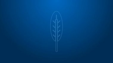 Beyaz çizgi Hint tüyü ikonu mavi arkaplanda izole edilmiş. Amerikan yerlilerinin etnik sembolü. 4K Video hareketli grafik canlandırması