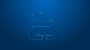 Beyaz çizgi Amerikan yerlilerinin sigara içme ikonu mavi arka planda izole edilmiş. 4K Video hareketli grafik canlandırması