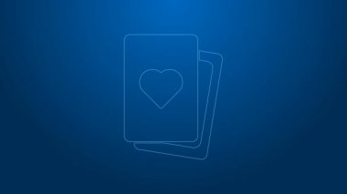 Mavi arkaplanda beyaz çizgi iskambil kağıdı simgesi izole edildi. Kumarhane kumarı. 4K Video hareketli grafik canlandırması