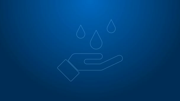 Ligne blanche Se laver les mains avec icône de savon isolé sur fond bleu. Se laver les mains avec du savon pour prévenir les virus et les bactéries. Animation graphique de mouvement vidéo 4K — Video