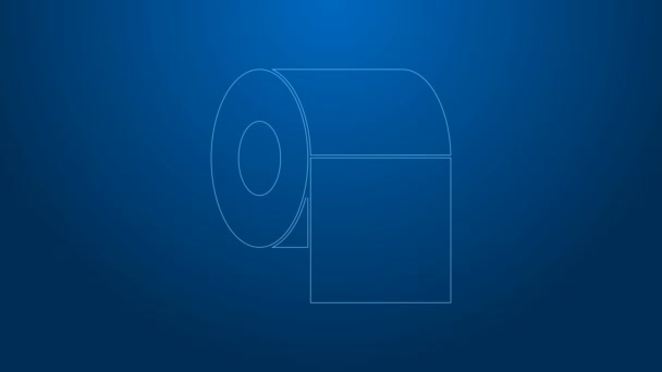White line Toilet paper roll icon isolated on blue background. 4K Video motion graphic animation — Stock Video