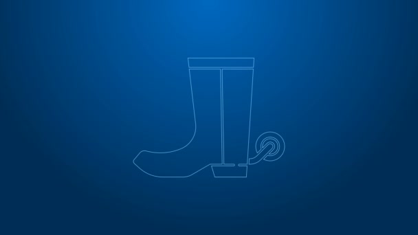 Fehér vonal Cowboy boot ikon elszigetelt kék háttérrel. 4K Videó mozgás grafikus animáció — Stock videók
