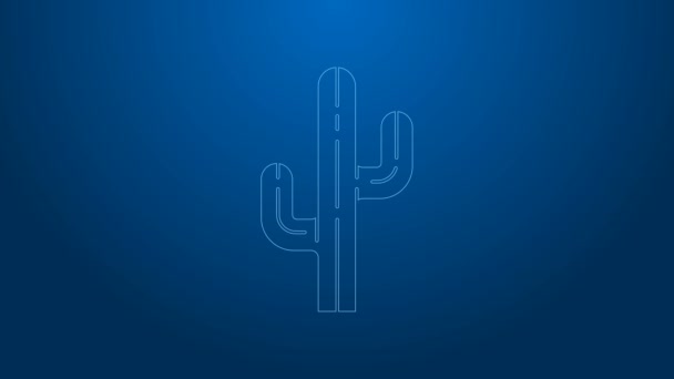 Bílá čára ikona kaktusu izolované na modrém pozadí. Grafická animace pohybu videa 4K — Stock video