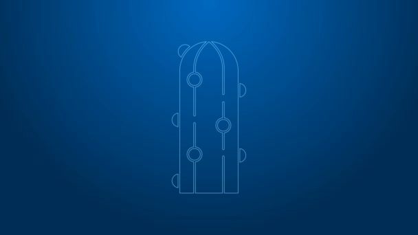 White line Cactus icon isolated on blue background. 4K Video motion graphic animation — Stock Video