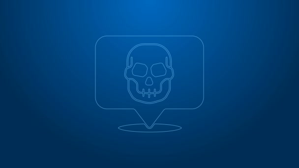 White line Skull icon isolated on blue background. Happy Halloween party. 4K Video motion graphic animation — Stock Video