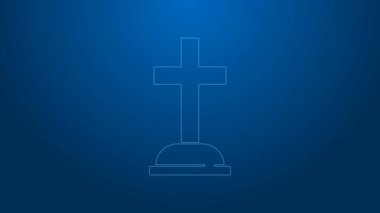 Mavi arka planda çapraz simgesi olan beyaz çizgi Tombstone. Mezar ikonu. 4K Video hareketli grafik canlandırması