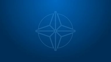 Beyaz çizgi rüzgar gül ikonu mavi arkaplanda izole. Seyahat için pusula simgesi. Navigasyon tasarımı. 4K Video hareketli grafik canlandırması