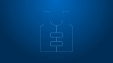 Mavi arka planda beyaz çizgili Can yeleği simgesi izole edildi. Can yeleği ikonu. Olağanüstü bir spor. Spor malzemeleri. 4K Video hareketli grafik canlandırması