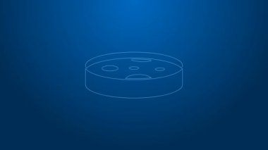 Mavi zemin üzerinde bakteri simgesi olan beyaz çizgi Petri kabı. 4K Video hareketli grafik canlandırması
