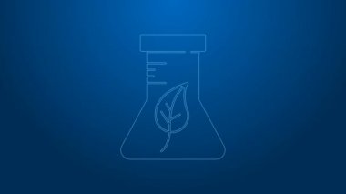Mavi arka planda beyaz çizgi test tüpü ve kimyasal test ikonu izole edildi. Laboratuvar cam levhası. 4K Video hareketli grafik canlandırması