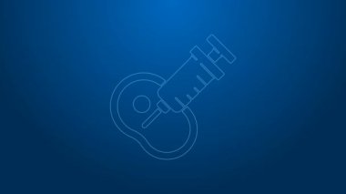 Beyaz çizgi mavi arka planda genetik olarak değiştirilmiş et simgesi izole edildi. Ete şırınga enjekte ediliyor. 4K Video hareketli grafik canlandırması