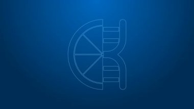 Beyaz çizgi mavi arka planda genetik olarak değiştirilmiş turunçgiller ikonu izole edildi. Kesik içinde portakal. Sağlıklı bir yaşam tarzı. GDO meyvesi. 4K Video hareketli grafik canlandırması