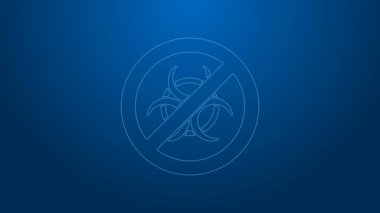Beyaz çizgi Dur GDO simgesi mavi arkaplanda izole edildi. Genetik olarak değiştirilmiş organizma kısaltması. DNA gıda modifikasyonu. 4K Video hareketli grafik canlandırması