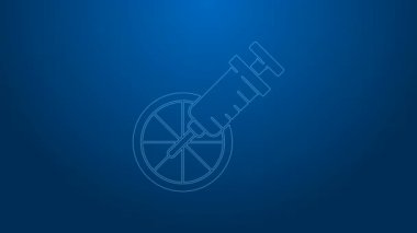 Beyaz çizgi mavi arka planda genetik olarak değiştirilmiş turunçgiller ikonu izole edildi. Kesik içinde portakal. Sağlıklı bir yaşam tarzı. GDO meyvesi. 4K Video hareketli grafik canlandırması