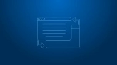 Mavi arkaplanda beyaz çizgi UI veya UX tasarım simgesi izole edildi. 4K Video hareketli grafik canlandırması