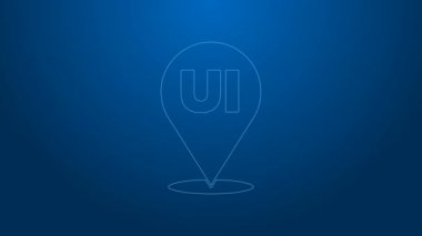 Mavi arkaplanda beyaz çizgi UI veya UX tasarım simgesi izole edildi. 4K Video hareketli grafik canlandırması