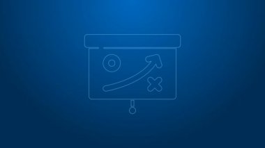 Beyaz çizgi planlama stratejisi konsepti ikonu mavi arkaplanda izole edildi. Bardak düzeni ve taktik. 4K Video hareketli grafik canlandırması