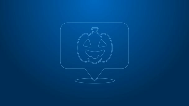 Línea blanca Icono de calabaza aislado sobre fondo azul. Feliz fiesta de Halloween. Animación gráfica de vídeo 4K — Vídeos de Stock