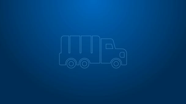 Witte lijn Militaire vrachtwagen pictogram geïsoleerd op blauwe achtergrond. 4K Video motion grafische animatie — Stockvideo