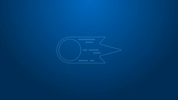 White line Comet falling down fast icon isolated on blue background. 4K Video motion graphic animation — Stock Video