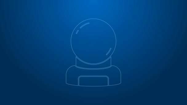 Biała linia ikona kasku Astronaut izolowane na niebieskim tle. 4K Animacja graficzna ruchu wideo — Wideo stockowe