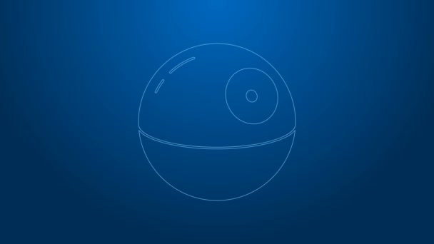 White line Death star icon isolated on blue background. 4K Video motion graphic animation — Stock Video