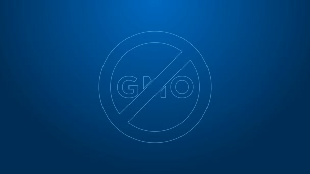 Weiße Linie Kein GVO-Symbol isoliert auf blauem Hintergrund. Akronym für genetisch veränderte Organismen. Dna Nahrungsmittelmodifikation. 4K Video Motion Grafik Animation — Stockvideo