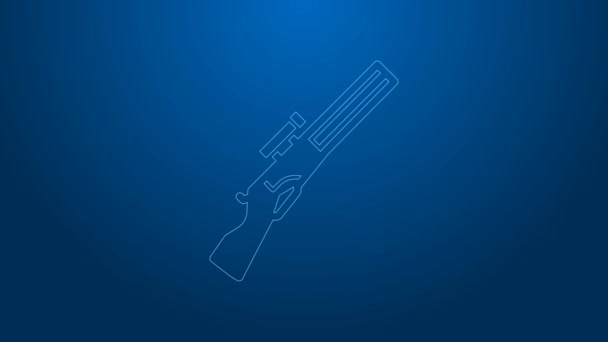 Linea bianca Icona pistola da caccia isolata su sfondo blu. Un fucile da caccia. Animazione grafica 4K Video motion — Video Stock