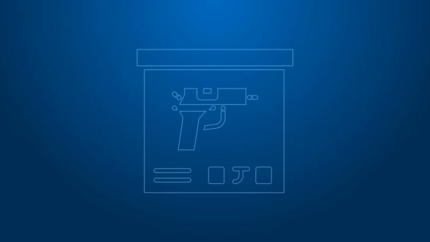 Kotak amunisi Militer White Line dengan beberapa ikon peluru amunisi terisolasi di latar belakang biru. Animasi grafis gerak Video 4K — Stok Video