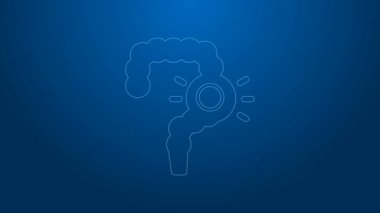 Beyaz çizgi bağırsak kabızlık ikonu mavi arkaplanda izole edildi. Bağırsak sorunları. 4K Video hareketli grafik canlandırması