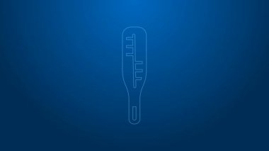 Tıbbi inceleme ikonu için beyaz çizgi tıbbi termometre mavi arka planda izole edildi. 4K Video hareketli grafik canlandırması