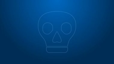 Beyaz çizgi Skull simgesi mavi arkaplanda izole edildi. 4K Video hareketli grafik canlandırması