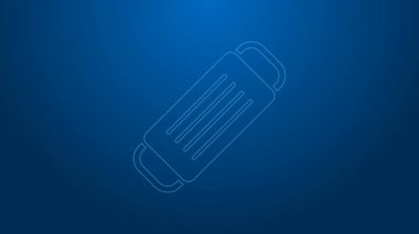 Beyaz çizgi tıbbi koruyucu maske ikonu mavi arka planda izole edildi. 4K Video hareketli grafik canlandırması