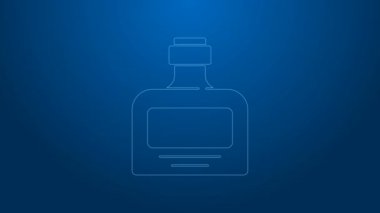 Mavi arka planda beyaz çizgili viski şişesi simgesi var. 4K Video hareketli grafik canlandırması