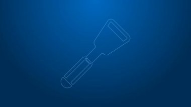 Beyaz çizgi Spatula simgesi mavi arkaplanda izole edildi. Mutfak spatula ikonu. Barbekü spatula işareti. Barbekü ve ızgara aleti. 4K Video hareketli grafik canlandırması