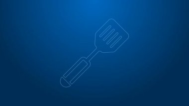 Beyaz çizgi Spatula simgesi mavi arkaplanda izole edildi. Mutfak spatula ikonu. Barbekü spatula işareti. Barbekü ve ızgara aleti. 4K Video hareketli grafik canlandırması