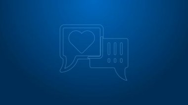 Beyaz çizgi kalp konuşma baloncuğu ikonu mavi arka planda izole. 4K Video hareketli grafik canlandırması