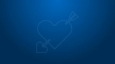 Beyaz çizgi Amour sembolü mavi arka planda izole edilmiş kalp ve ok simgesi. Aşk işareti. Sevgililer Günü sembolü. 4K Video hareketli grafik canlandırması