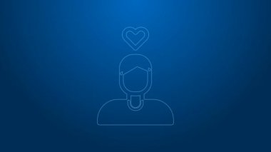 Beyaz çizgili romantik erkek ikonu mavi arka planda izole edilmiş. Sevgililer Günün kutlu olsun. 4K Video hareketli grafik canlandırması